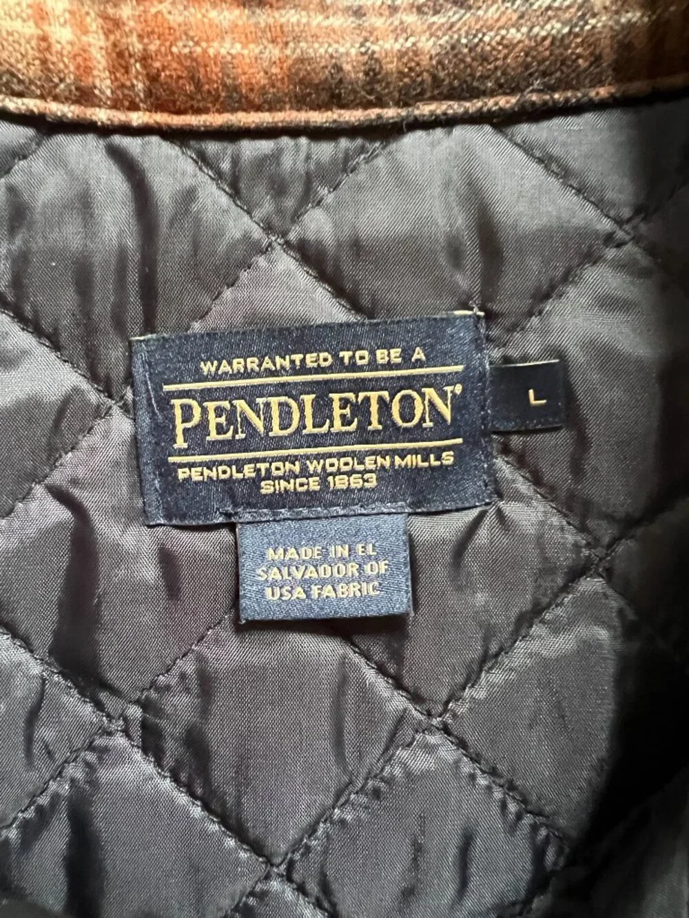 Pendleton Brown Plaid Quilted Flannel Shacket Jacket L